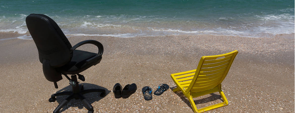 A business chair and deck chair on beach showing how social media has become dominated by brand loyalty.