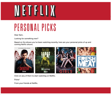 A screenshot of Netflix's personal marketing outreach